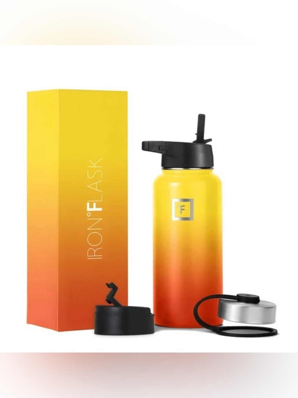 Iron Flask Sports Water Bottle - 3 Lids - 32 oz - Fire